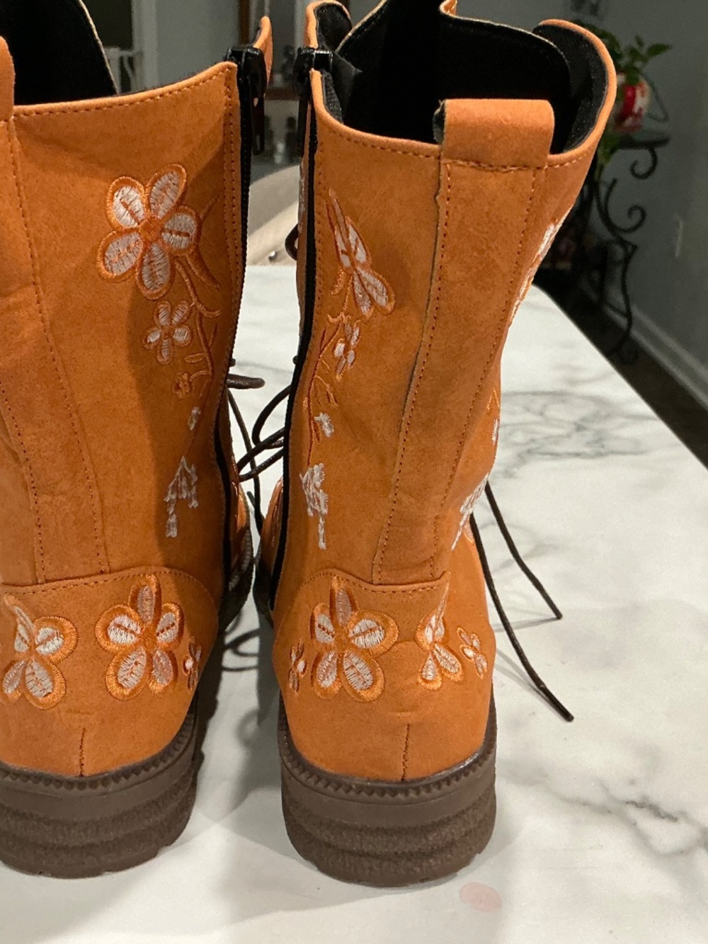Cute Brown Flower Ankle Boots - Picture 5 of 5